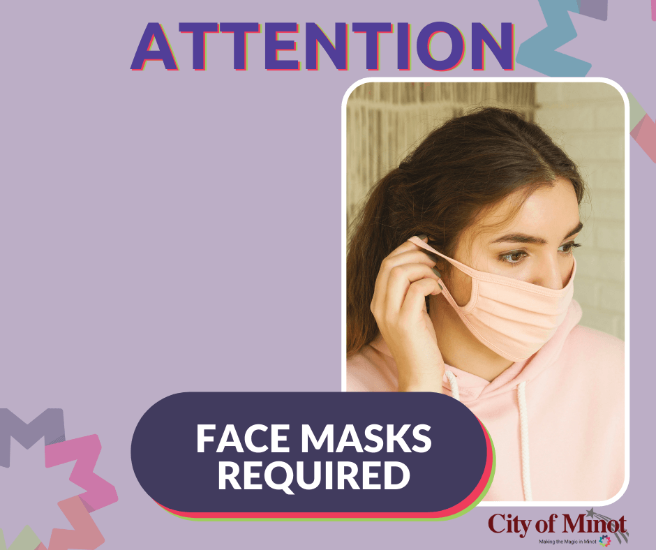 Masks Required - female wearing a mask with bold font